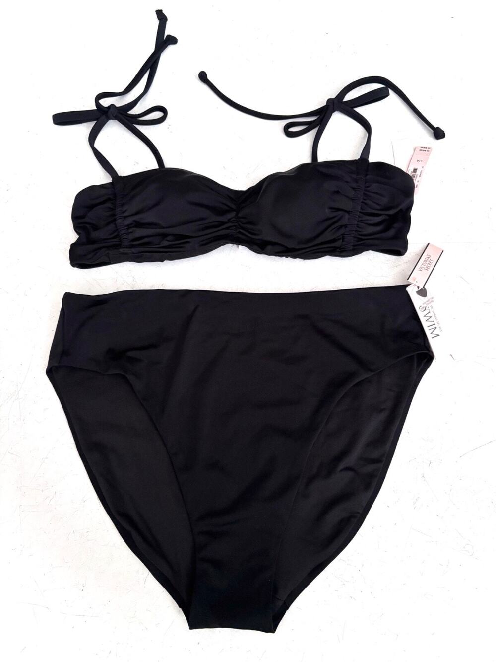 Victoria's Secret Swim Bikini Set Nwt Black Wireless Top & High Waist Bottom L